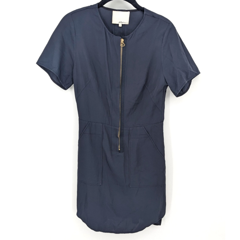 3.1 Phillip Lim Dress Women 2 Navy Blue Mini Zip Pocket‎ Utility Modern Nautical